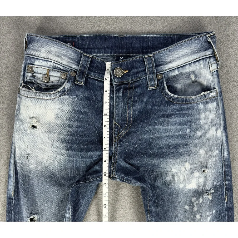 True Religion Jeans Mens 30x33 Blue Distressed Geno Relaxed Slim Flap Pocket